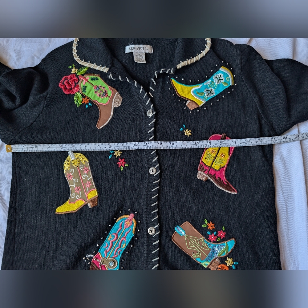 Western Cowboy Boots Sweater Size M Arriviste Vintage Teacher Novelty Whimsy - Picture 2 of 15